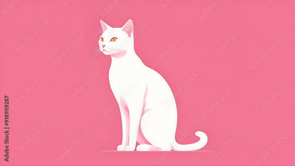 A white cat with pink ears and nose, sitting elegantly against a pink background, exuding calmness and curiosity A white cat with pink ears and nose, sitting elegantly against a pink background, exuding calmness and curiosity