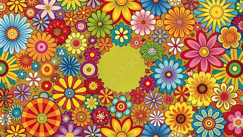 Fototapeta Naklejka Na Ścianę i Meble -  Groovy retro flowers in a hippie style, retro, groovy, flowers, hippie, vintage, colorful, 70s