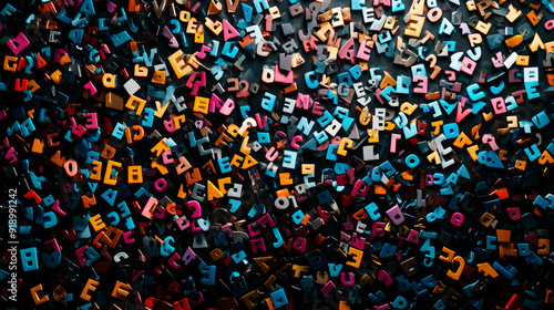Background with randomly scattered letters of the alphabet