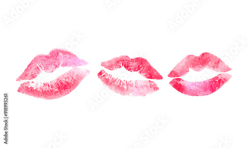 Lipstick kisses collection, watercolors painted lips on white background