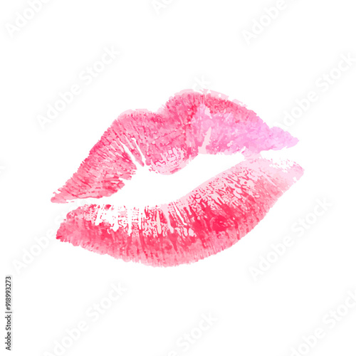 Lipstick kisses, watercolors painted lips on white background