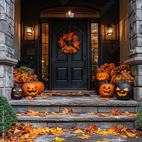 Autumnal Halloween Doorway Welcoming Trick-or-Treaters