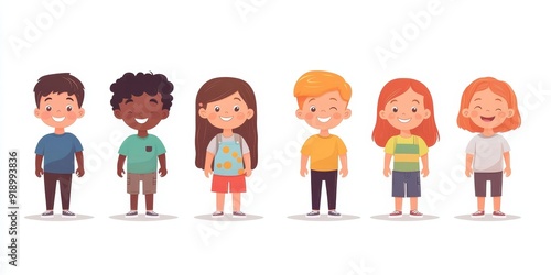 Smiling kids characters isolated. Diversity children standing cartoon  illustration, Generative AI
