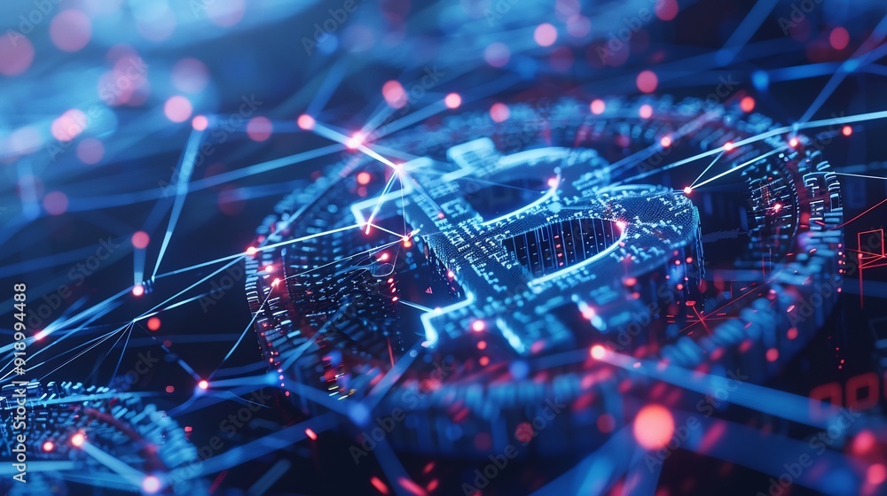 Digital Bitcoin Symbol in a Network of Connections Digital Bitcoin Symbol in a Network of Connections