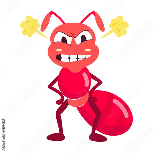 Furious ant sticker designed in flat style  

