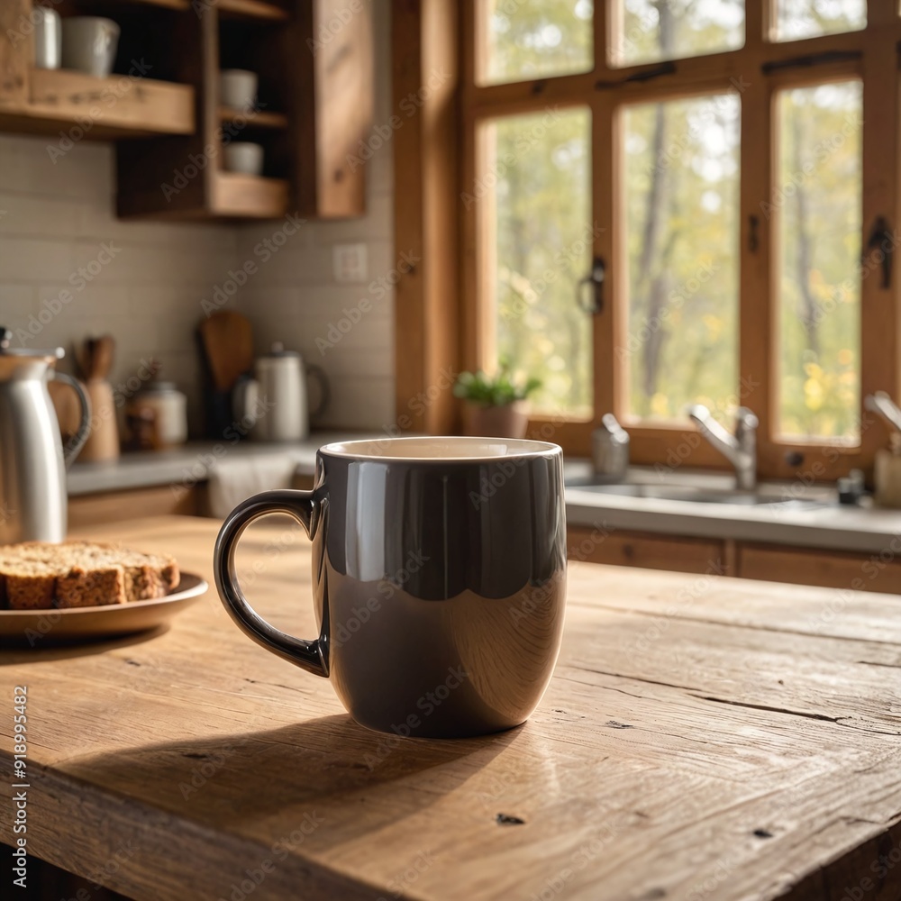 Fototapeta premium Cozy Kitchen Vibes Ceramic Coffee Mug on Wooden Table