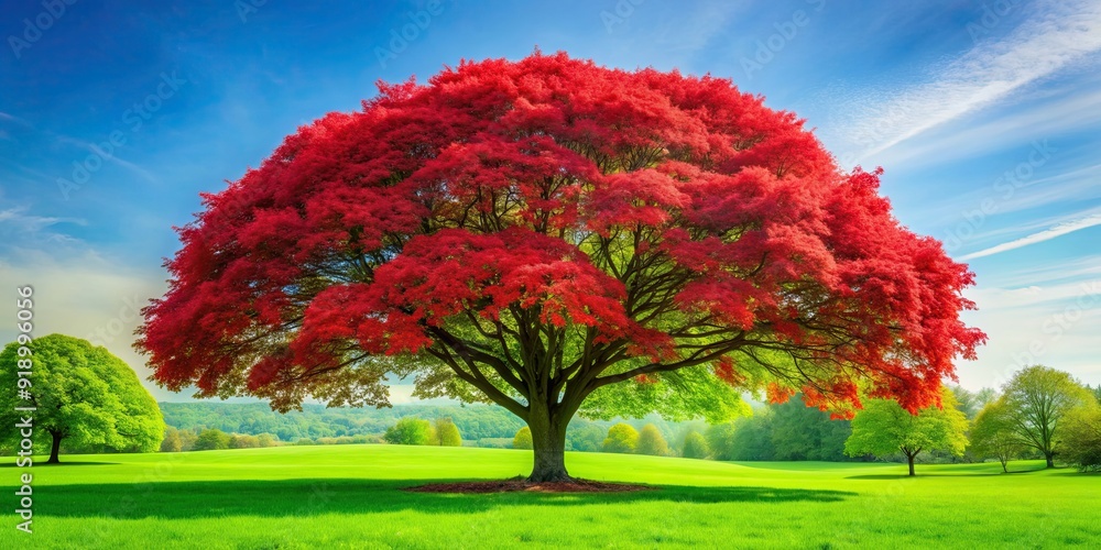 Vibrant red tree filled with fresh green leaves in the springtime , spring, foliage, nature, outdoors, vibrant, red, tree Vibrant red tree filled with fresh green leaves in the springtime , spring, foliage, nature, outdoors, vibrant, red, tree