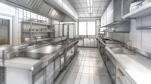 Sketch of a Modern Restaurant Kitchen