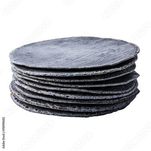Stack of Blue Corn Tortillas Isolated Without Background.