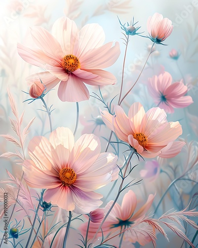 Beautiful soft pastel flowers with delicate petals in full bloom, perfect for spring or romantic-themed designs, greeting cards, home decor, and nature-inspired backgrounds,