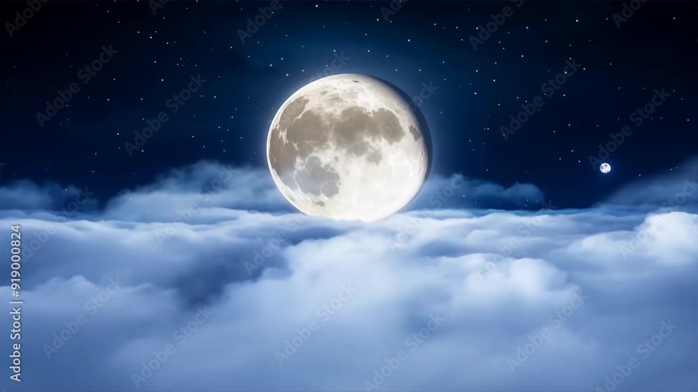 Shining moon above the clouds at night, 4k motion video Shining moon above the clouds at night, 4k motion video