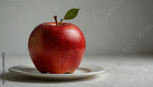 Red apple in a plate with white background