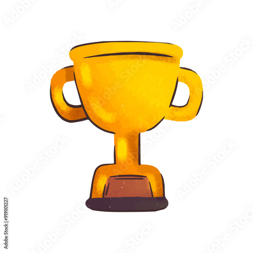 Gold trophy cup icon illustration on white background