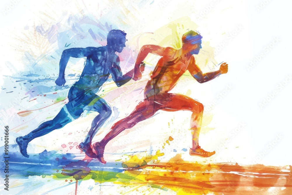 Two men competing in a racing event on a track Two men competing in a racing event on a track