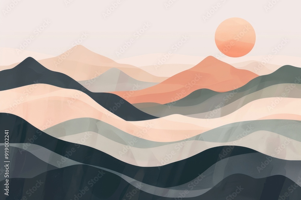 A serene mountain scene with a sunny morning sky A serene mountain scene with a sunny morning sky