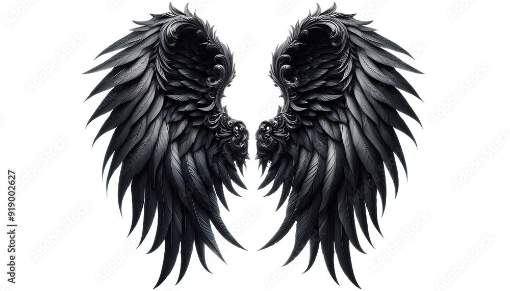 Obraz premium photo of black angel wings isolated on white background