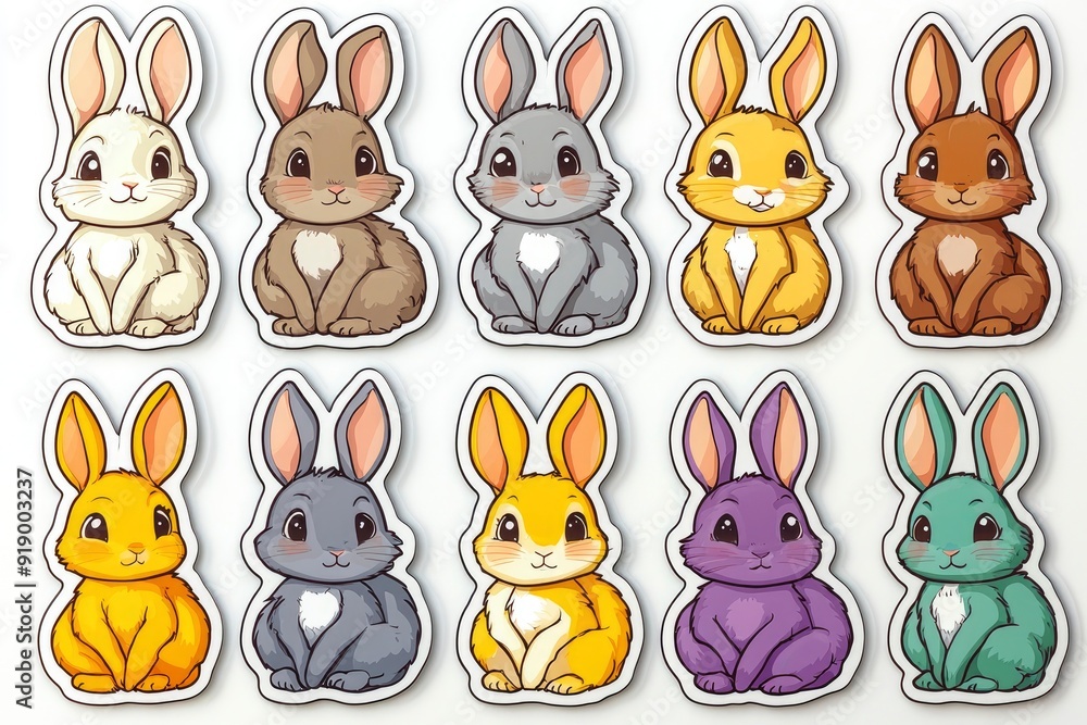 Fototapeta premium Cartoon Rabbit Magnets Set of 8