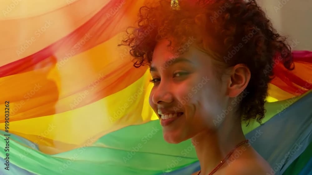 portrait of a young individual adorned in vibrant rainbow colors, symbolizing pride, identity, and unity against a bold blue background. portrait of a young individual adorned in vibrant rainbow colors, symbolizing pride, identity, and unity against a bold blue background.