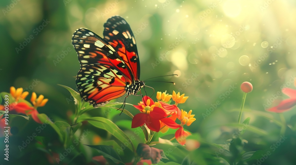 Butterfly on a Flower in a Sunlit Meadow Butterfly on a Flower in a Sunlit Meadow