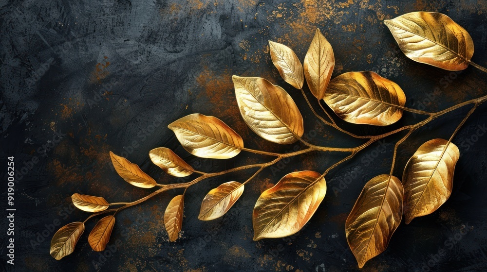 Golden Leaves on Black Background Golden Leaves on Black Background