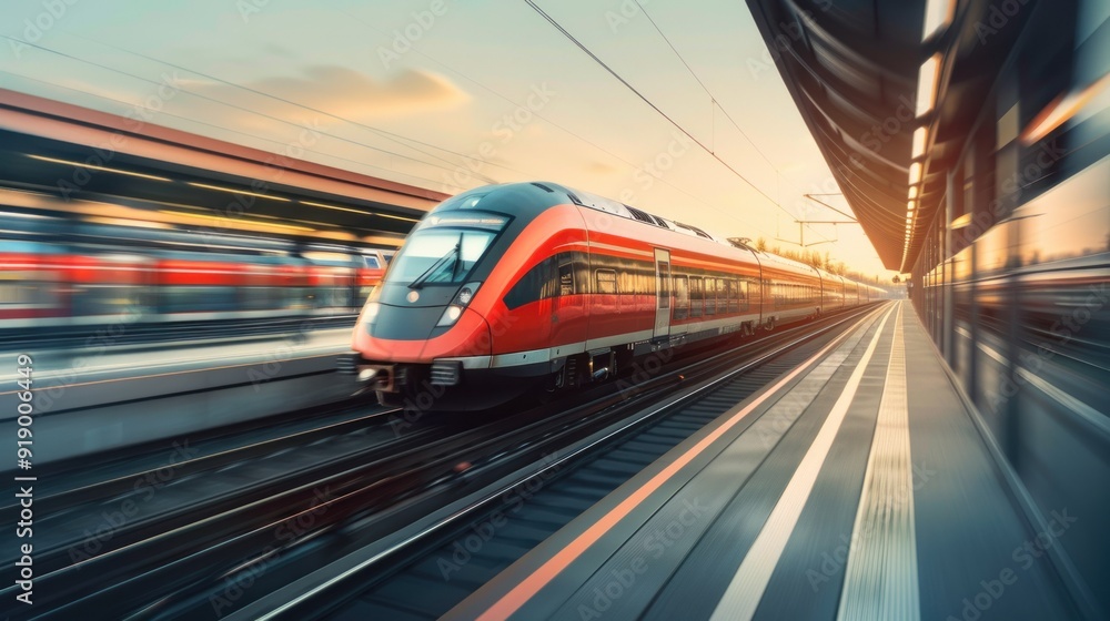 High-Speed Train Departing from Platform High-Speed Train Departing from Platform