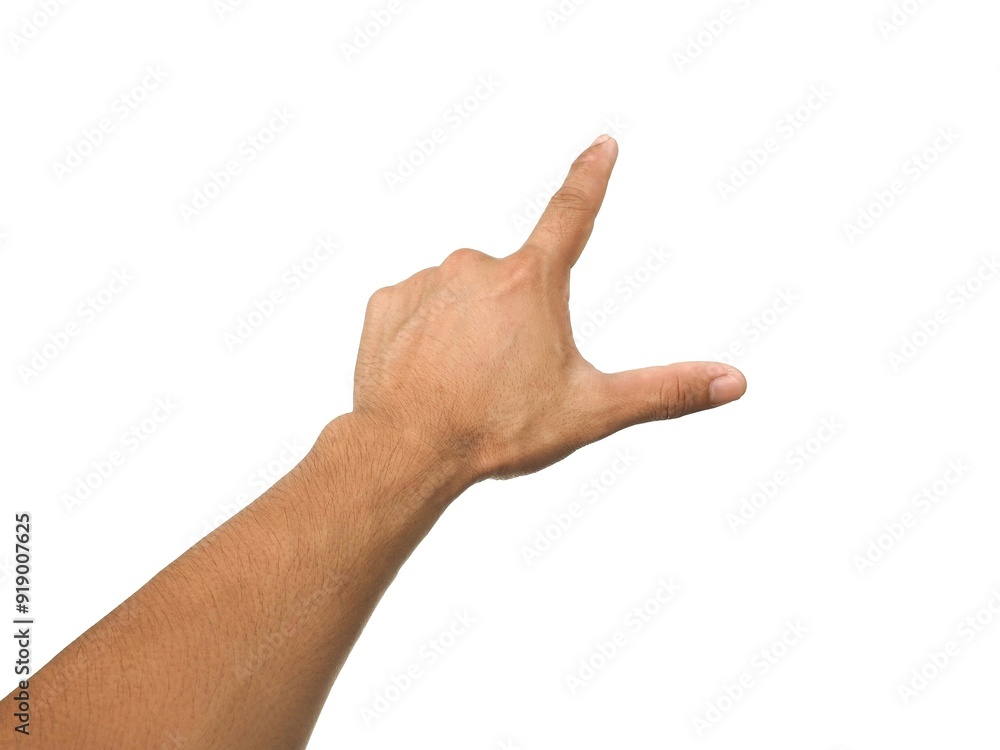 Men's hands making gestures like I'm pointing at something. or touch the phone screen Isolated on white background. Men's hands making gestures like I'm pointing at something. or touch the phone screen Isolated on white background.