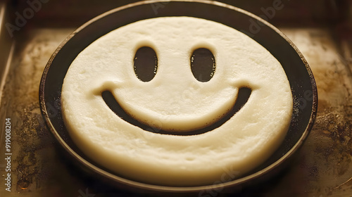 Freshly baked smiley face cookies arranged in a circular pattern conveying a cheerful happy and positive mood  These delicious pastry treats symbolize optimism joy and photo