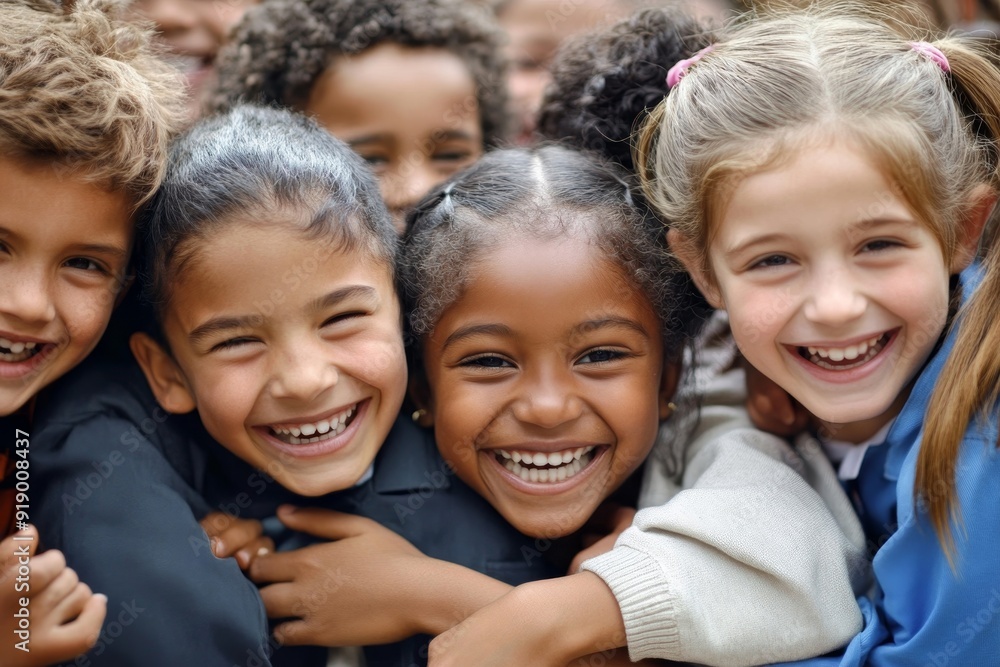 Multi ethnic group of children playing together. Success and integration concept, Generative AI Multi ethnic group of children playing together. Success and integration concept, Generative AI