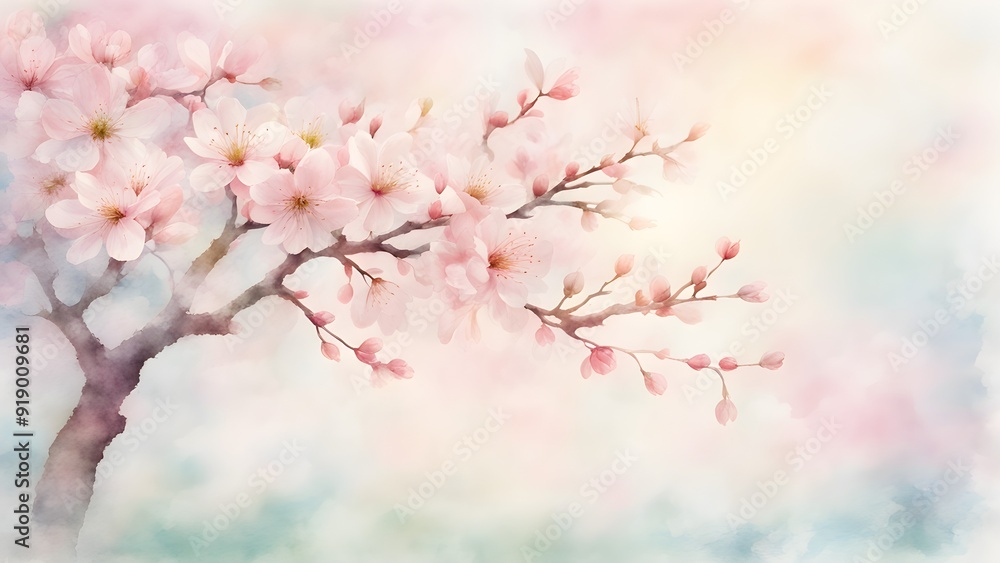 Fototapeta premium A painting of a cherry blossom tree with pink flowers