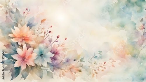 A watercolor painting of a flowery scene with a blue sky background