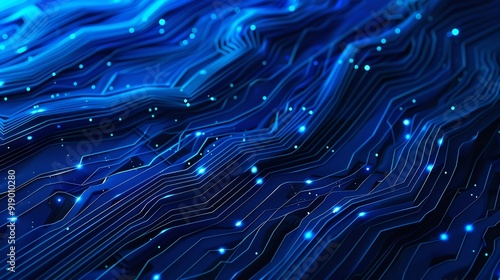 Abstract Blue Circuit Board with Glowing Lines
