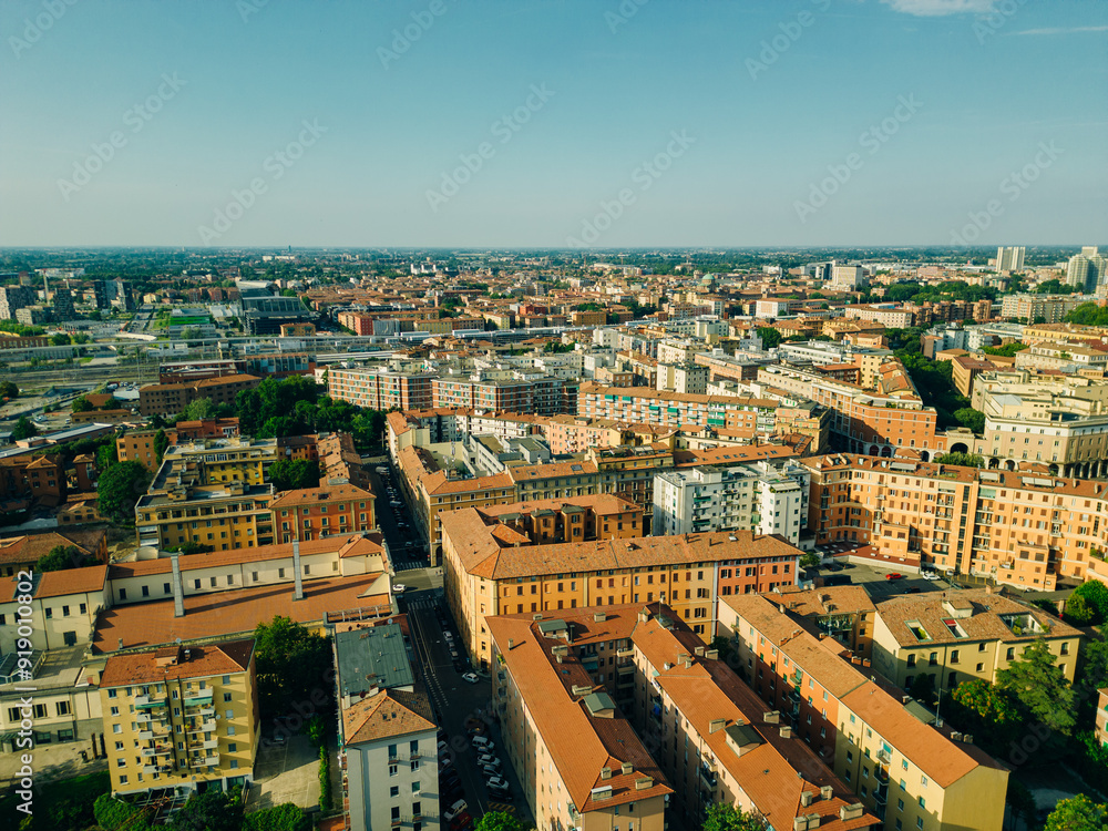 Obraz premium Italy- emilia-romagna- bologna- aerial view of residential district with street in centre