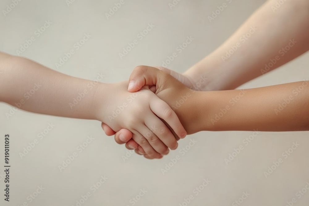 Little children holding hands on light background. Unity concept, Generative AI Little children holding hands on light background. Unity concept, Generative AI
