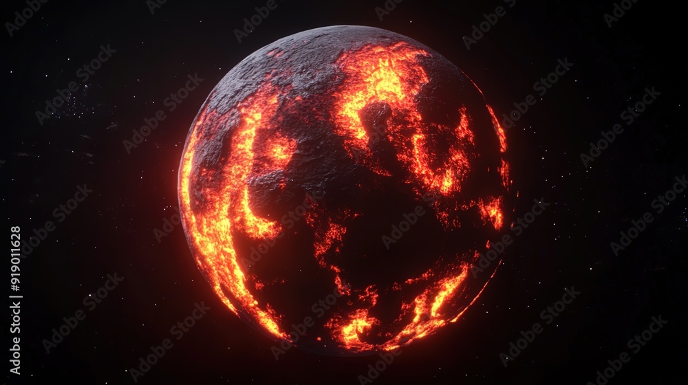 A planet made of lava, glowing red in the dark black background
A planet made of lava, glowing red in the dark black background