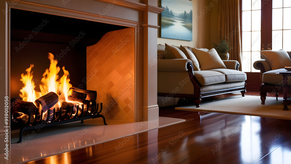 living room with fireplace, ai generated living room with fireplace, ai generated