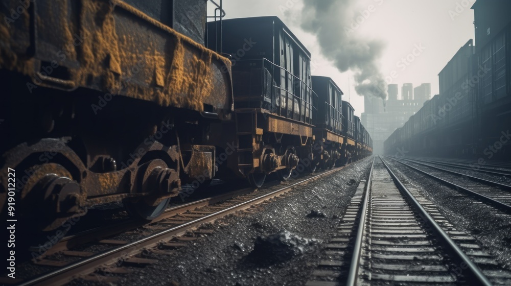 Naklejka premium Train Tracks Disappearing into the Fog