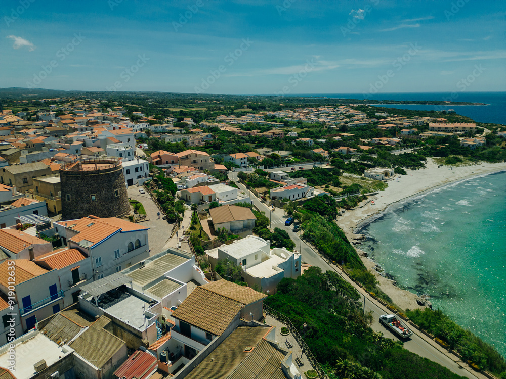 Naklejka premium aerial view of Calasetta Beach Town, Sardinia