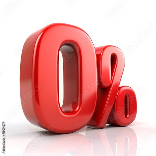 Red percent sign with zero on a glossy surface