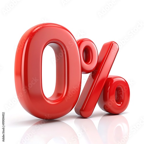 Red percent sign with zero on a glossy surface