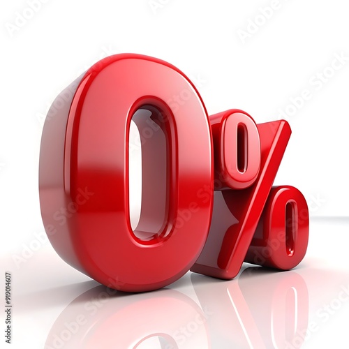 Red percent sign with zero on a glossy surface