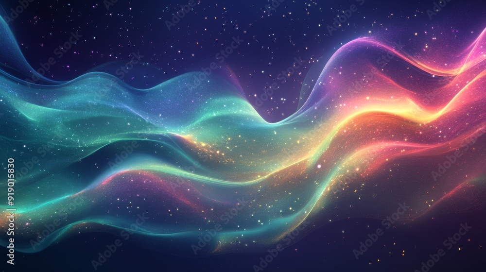 Fototapeta premium Abstract Wavy Nebula with Glittering Stars