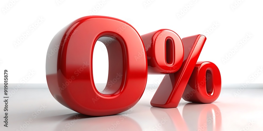 Red percent sign with zero on a glossy surface Red percent sign with zero on a glossy surface