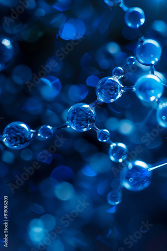 Wallpaper Mural Molecules. Molecular connections. Abstract dark blue background. Shimmering blue bubbles with liquid on a dark background. Medical, science concept. Torontodigital.ca