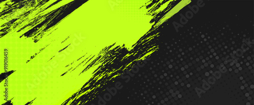 Abstract lime green grunge texture. Brush strokes with splash, grunge texture, gradient transition, dot patterns. Background images, banners. Stock vector illustration.
