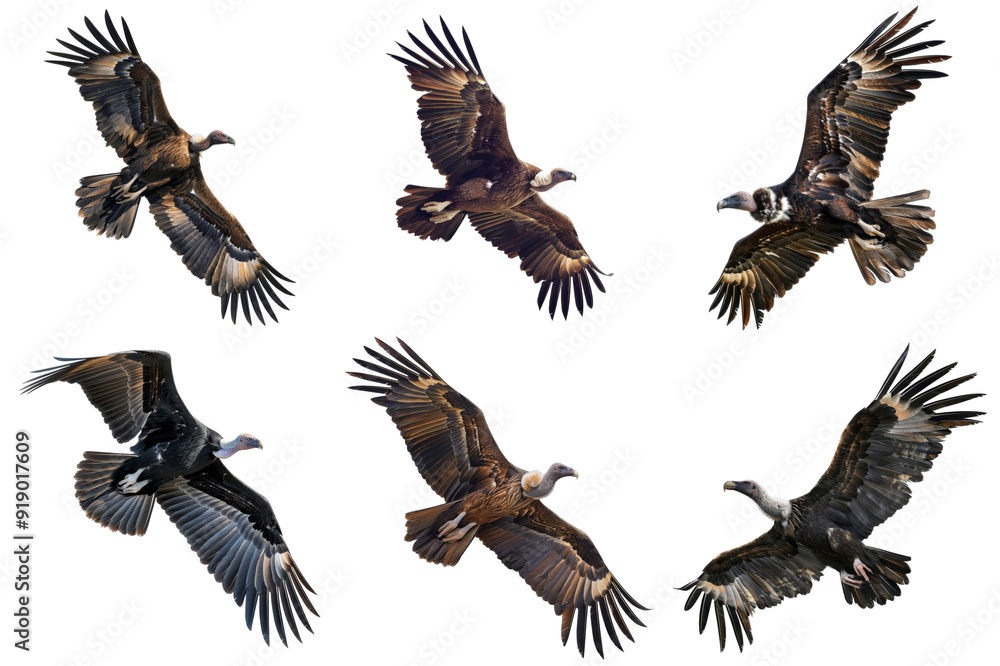 Fototapeta premium A Collection of Griffon Vultures in Flight
