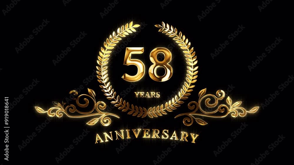 58th Anniversary Celebration. Happy 58 Years Anniversary Animation in Gold Color on the Transparent Background, Alpha Channel. Great for greetings, celebrations, events, and gifts. 58th Anniversary Celebration. Happy 58 Years Anniversary Animation in Gold Color on the Transparent Background, Alpha Channel. Great for greetings, celebrations, events, and gifts.