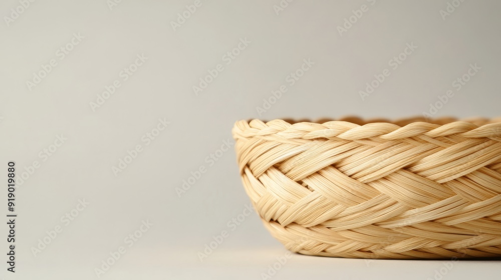 Intricately woven basket with varying reed thickness, highlighting the texture and natural fibers, set against a minimalist background Intricately woven basket with varying reed thickness, highlighting the texture and natural fibers, set against a minimalist background