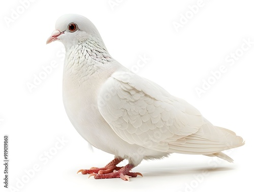 White pigeon standing gracefully on a clean, white surface