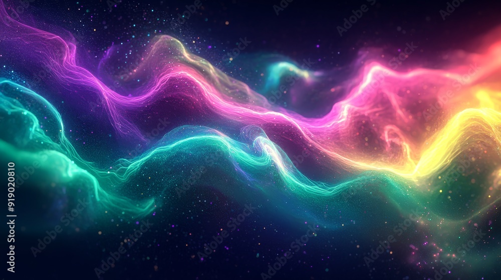 Abstract Neon Waves with Glowing Particles Abstract Neon Waves with Glowing Particles