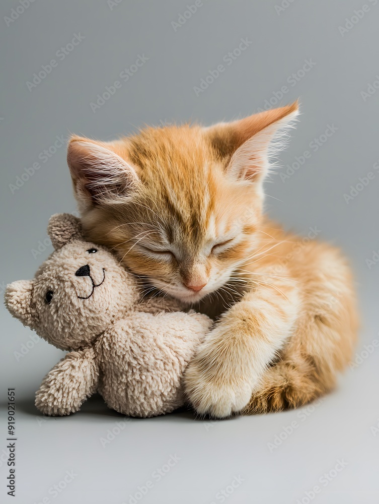 Adorable Ginger Kitten Cuddling Soft Plush Stuffed Toy Expressing Love and Comfort Adorable Ginger Kitten Cuddling Soft Plush Stuffed Toy Expressing Love and Comfort